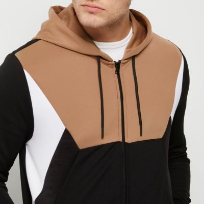 Light brown block zip through hoodie